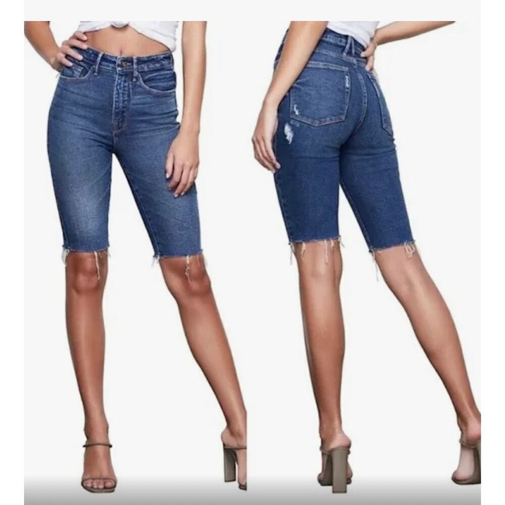 Good American Blue Jean Shorts ripped edgy d in distressed jorts